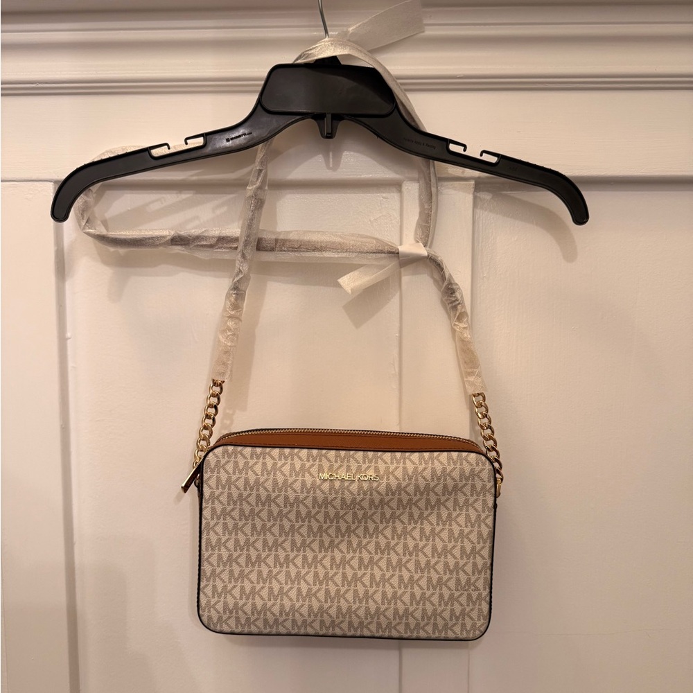 Michael Kors Cream and Brown Crossbody Bag